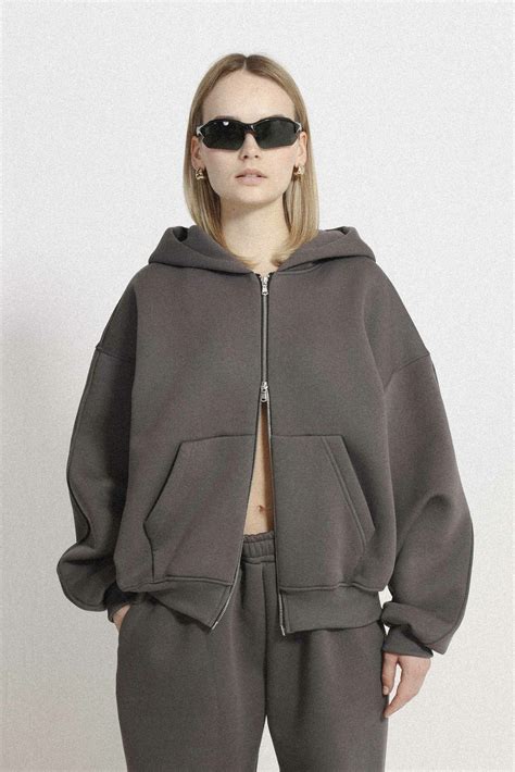 retro dark grey baggy zip hoodie - STALKER ANGEL