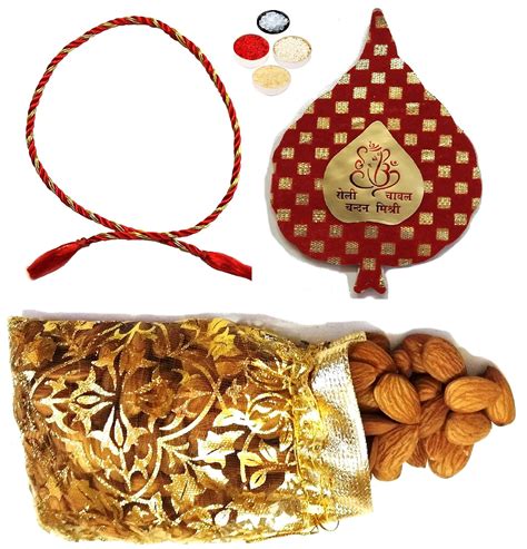 Bhai Dooj Badam Potli 50gms Tikka Thread, Roli, Chawal, Chandan, Mishri ...