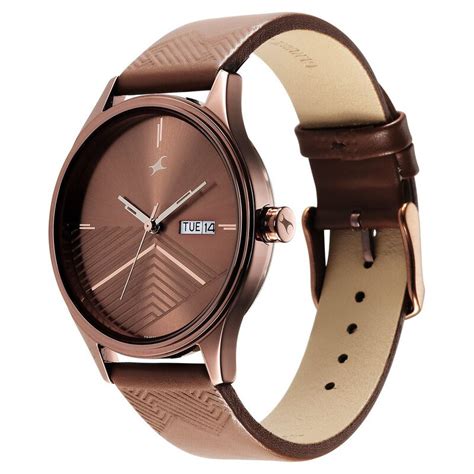 Fastrack Style Up Brown Dial Leather Strap Watch for Guys