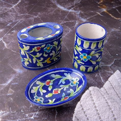 India Meets India Ceramic Bathroom Set/Accessories, Ceramic Toothbrush ...