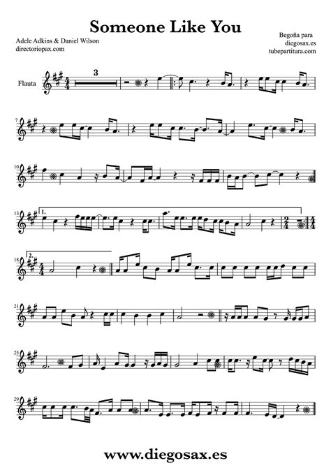 tocapartituras: Someone like You de Adele Partitura para Flauta, Violín, Saxofón Alto, Trompeta ...