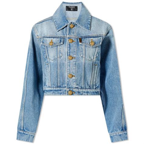 Balmain Women's Cropped Denim Jacket in Blue Balmain