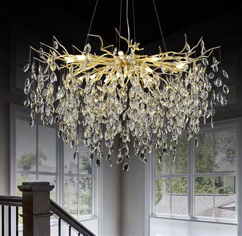 Akeelighting Gold Crystal Chandelier Modern Chandeliers High Ceiling ...