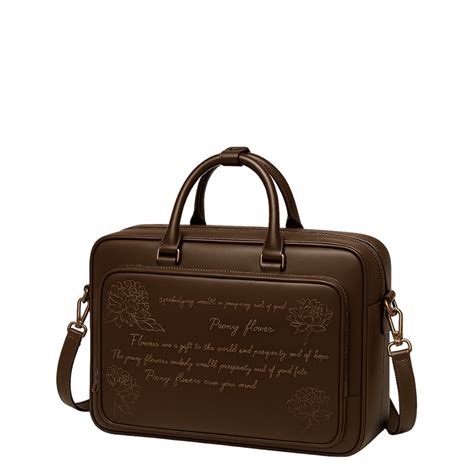 Men's Brown Printed Leather Laptop Bag