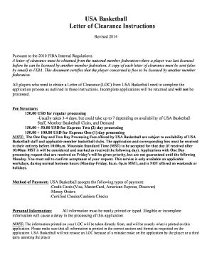 USA Basketball Letter of Clearance 2014-2025 - Fill and Sign Printable ...