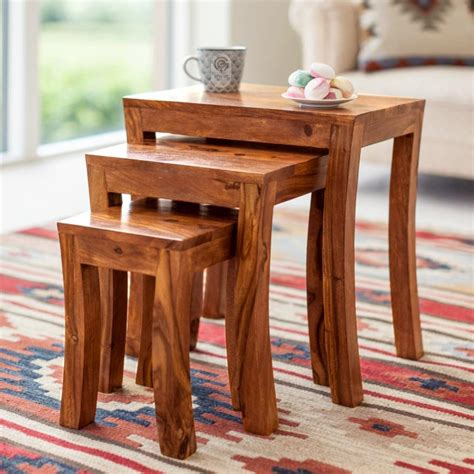 VINOD FURNITURE HOUSE Sheesham Wood Nesting Table Set of 3 (Style -9 ...