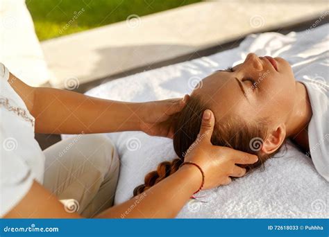 Spa Massage. Beautiful Woman Enjoying Head Massage. Body Care Stock ...