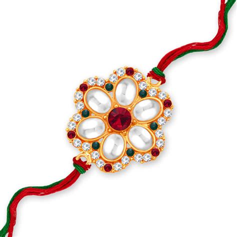 Sukkhi Attractive Gold Plated Floral Rakhi with Roli Chawal and Raksha ...