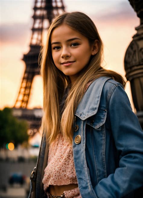 Lexica - A 12yo blonde latin girl, happy posing for a photo in front of ...