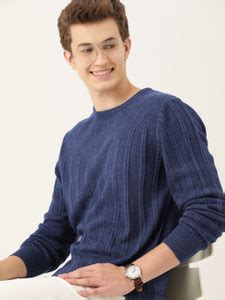 Mast & Harbour Self Design Round Neck Casual Men Blue Sweater - Buy ...