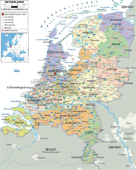 Map of the Netherlands with Cities, Towns, Provinces, Capitals with ...