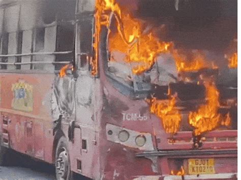 Ahmedabad Bus Engine Fire; Paldi Char Rasta AMTS Bus Catches Fire