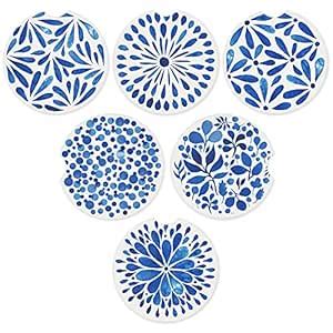 AD Car Coasters Set of 6 Drink- Absorbing Round Ceramic Stone Coaster ...