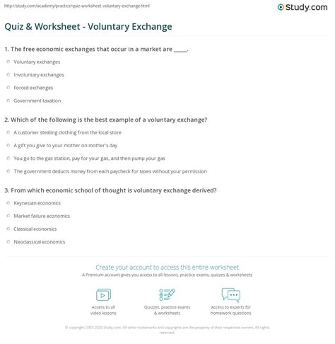 Quiz & Worksheet - Voluntary Exchange | Study.com