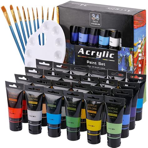Acrylic Paint Set 24 Colors, 24 Tube x 35mL , Art Craft Paint Supplies ...