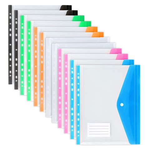 TOOELMON Punched Pockets A4 Plastic Wallets 12 Pack A4 Folders Wallets ...