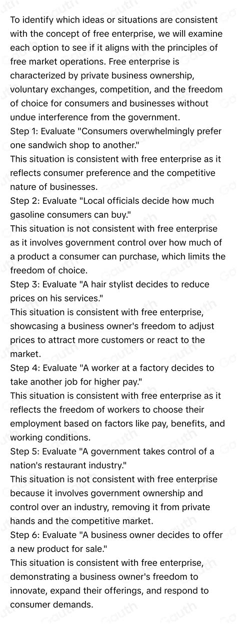 Solved: About Free Enterprise Which ideas or situations are consistent ...