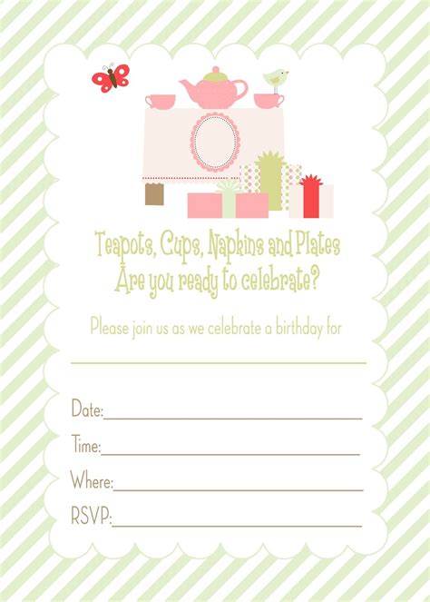 Free Printable Tea Party Birthday invitation. | Birthday party ...