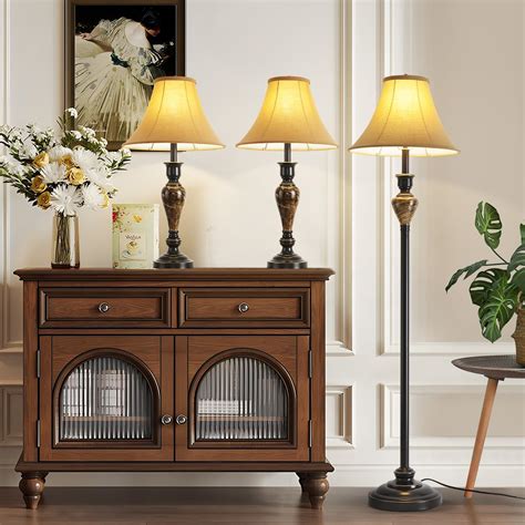 Amazon.com: HOMCOM 3 Piece Table Floor Lamp Set with Metal Pole, Round ...