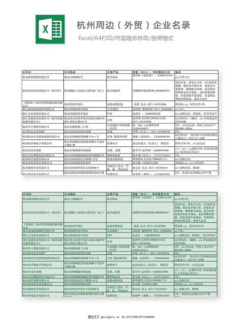 杭州周边外贸企业名录图片_行政管理_EXCEL模板-图行天下素材网