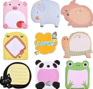 HASTHIP 9 cm 24 Pack Sticky Notes, Cute Sticky Notes, 8 Cartoon ...