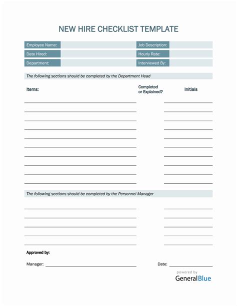 printable new employee checklist template