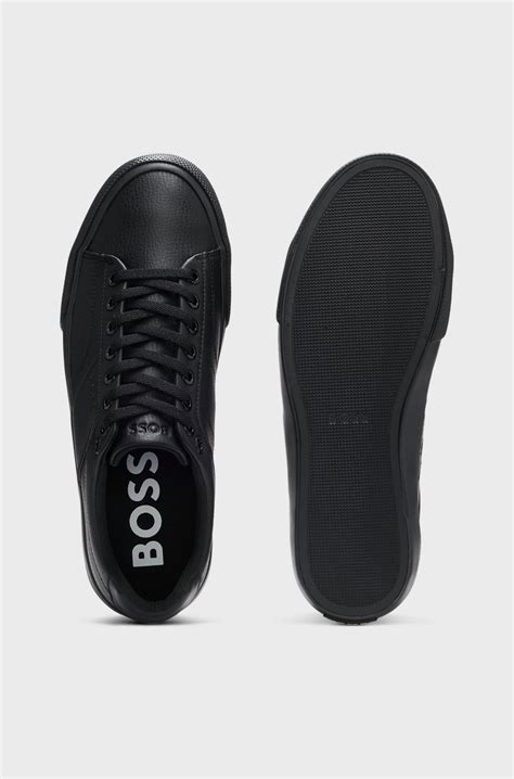 BOSS - Faux-leather trainers with plain and grained textures - Black