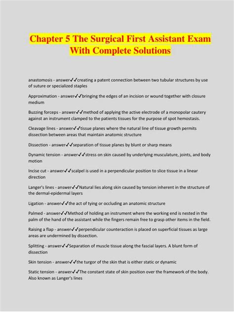 Chapter 5 The Surgical First Assistant Exam With Complete Solutions - Surgical First Assist ...