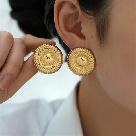 Buy Gold-Plated Anti Tarnish Stainless Steel Contemporary Stud Earrings ...