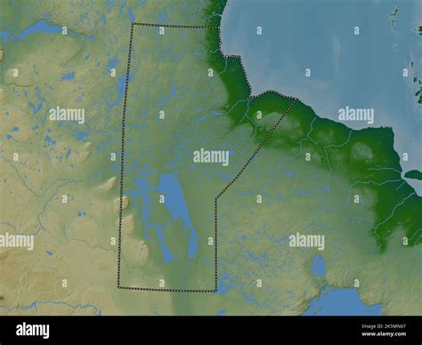 Manitoba, province of Canada. Colored elevation map with lakes and rivers Stock Photo - Alamy