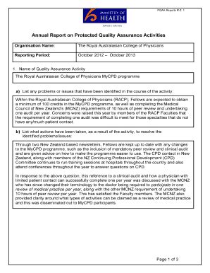 Fillable Online Annual Report on Protected Quality Assurance Activities ...