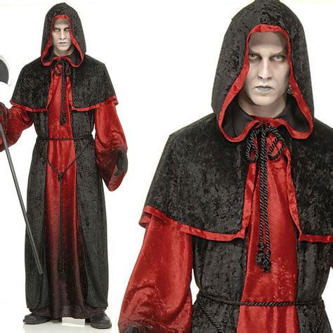 Adult Male Mens Red Black Demon Robe Monk Ghost Fancy Dress Halloween ...