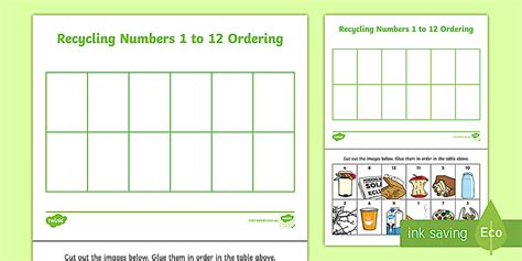 National Recycling Week Number Ordering Worksheet