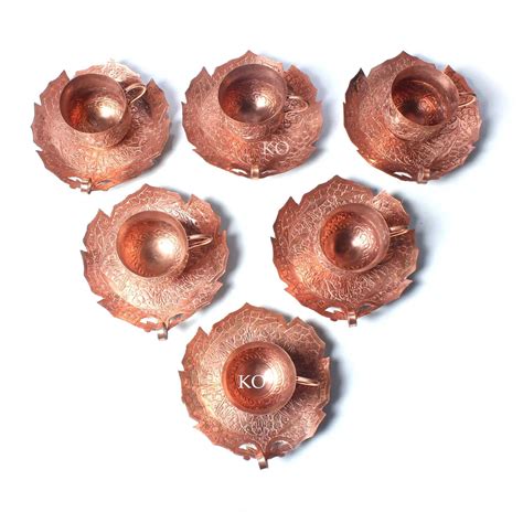 Chinar Copper Tea Cup Set With Leaf Saucer | Hand Engraved – Kashmir origin