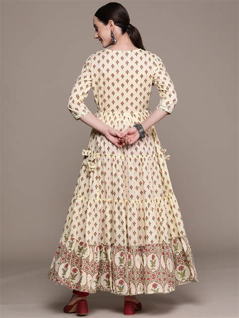 BuyIshin Women's Cream Yoke Embroidered Anarkali KurtaOnline