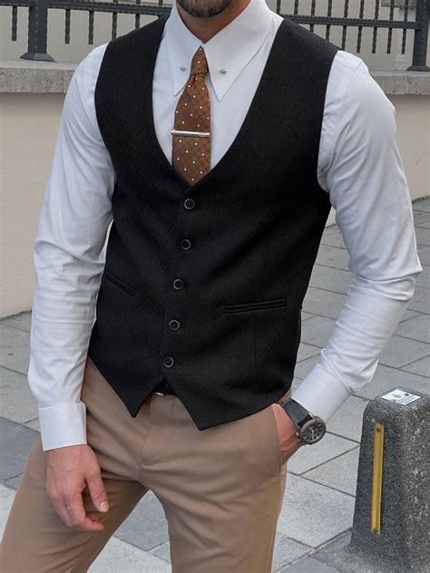 Bojoni Astoria Slim Fit Black Woolen Vest | Shirt outfit men, Mens ...