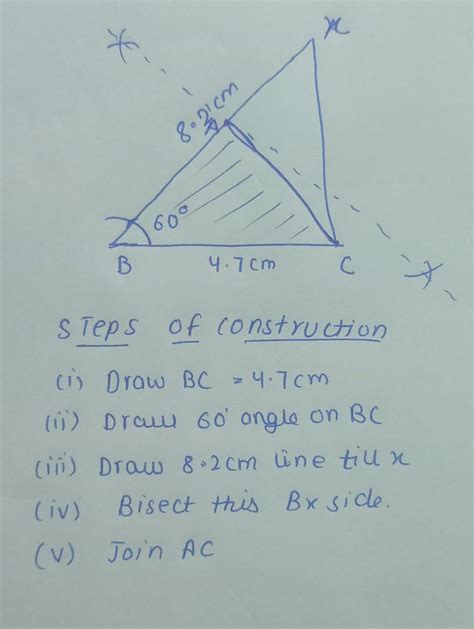 Construct a ABC in which BC = 4.7 cm, B = 60° and AB + AC = 8.2 cm ...