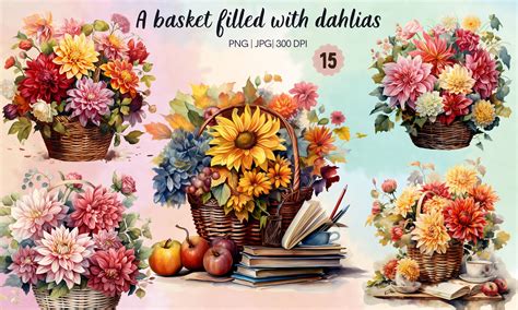 A Basket with Dahlias Watercolor Graphic by JT-Dee · Creative Fabrica