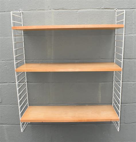 Midcentury Adjustable Birch and Coated Wire Wall Shelves by String ...