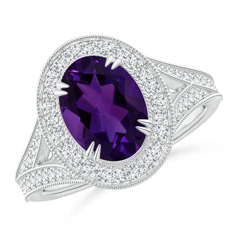 GIA Certified Classic Amethyst Split Shank Halo Ring