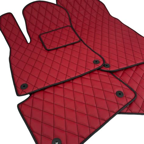 Floor Mats For Porsche Cayenne - Diamond Stitching - Red With Black Th ...
