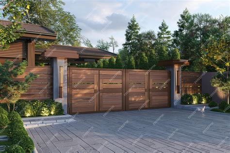 Premium Photo | New modern automatic gates to the garage