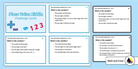 Place Value Riddle Math Challenge Cards for 3rd-5th Grade