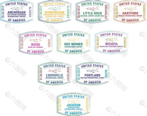矢量格式的美国主要机场护照设计元素素材免费下载(图片编号:2091719)-六图网