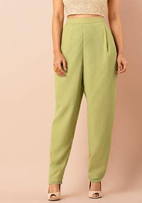 Buy Women Lime Pleated Narrow Pants With Pockets - Palazzo Pants - Indya
