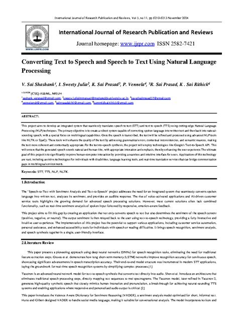 IJRPR 35507: Converting Speech to Text & Text to Speech with NLP - Studocu