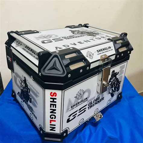 T-Bolt Aluminium 45L Top Box with Touring GS Graphics Globe Frekker Bl
