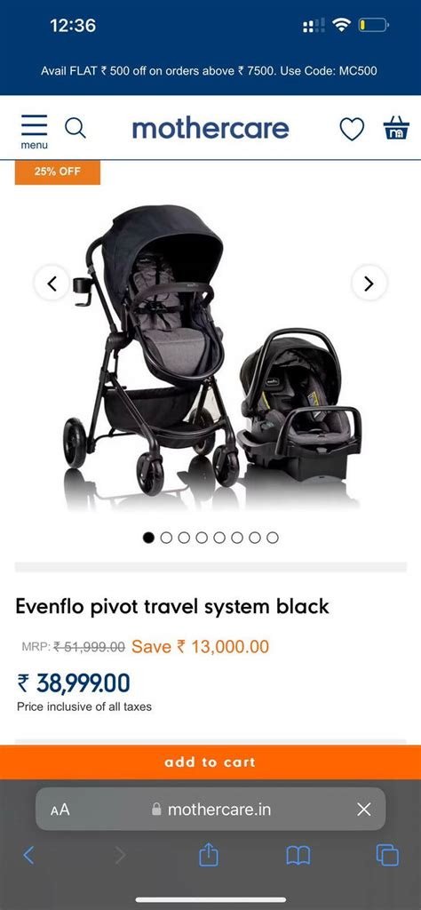 MOTHERCARE Evenflo Pivot Travel System - Black | PyaraBaby