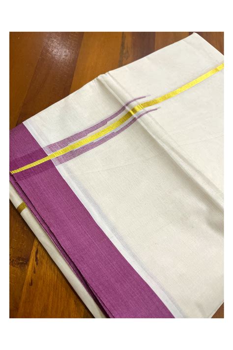 Kerala Pure Cotton Double Mundu with Kasavu Magenta Chutti Kara (South ...