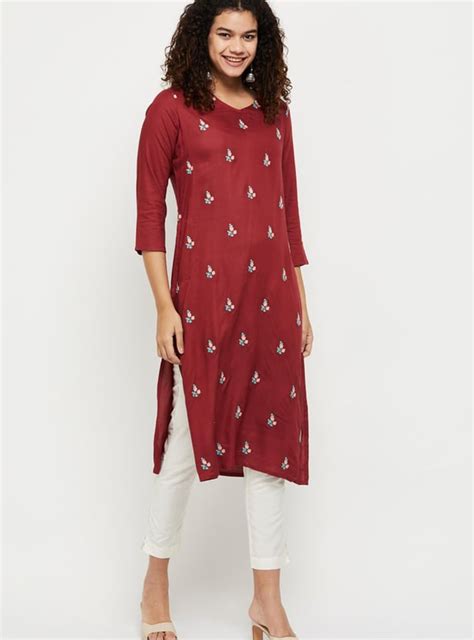 Buy Women Floral Embroidered V-neck Straight Kurta Online at just Rs ...